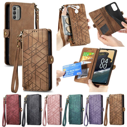 For Nokia G11/G21 Geometric Zipper Wallet Side Buckle Leather Phone Case(Black) - Nokia Cases by buy2fix | Online Shopping UK | buy2fix