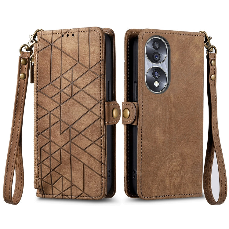 For Honor 80 Geometric Zipper Wallet Side Buckle Leather Phone Case(Brown) - Honor Cases by buy2fix | Online Shopping UK | buy2fix