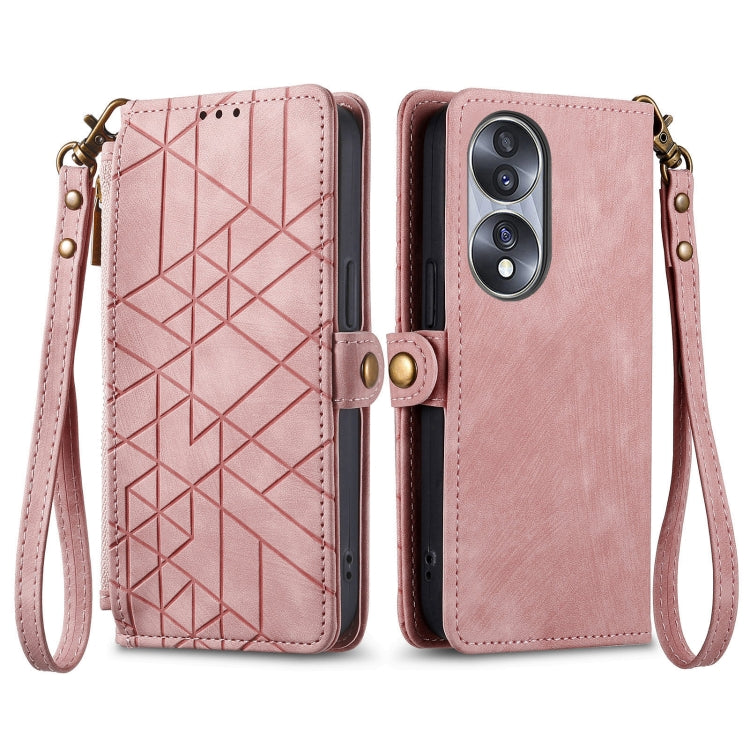 For Honor Play6T Pro Geometric Zipper Wallet Side Buckle Leather Phone Case(Pink) - Honor Cases by buy2fix | Online Shopping UK | buy2fix