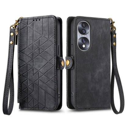 For Honor Magic4 Pro Geometric Zipper Wallet Side Buckle Leather Phone Case(Black) - Honor Cases by buy2fix | Online Shopping UK | buy2fix