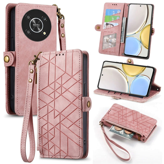 For Honor Magic4 Lite Geometric Zipper Wallet Side Buckle Leather Phone Case(Pink) - Honor Cases by buy2fix | Online Shopping UK | buy2fix