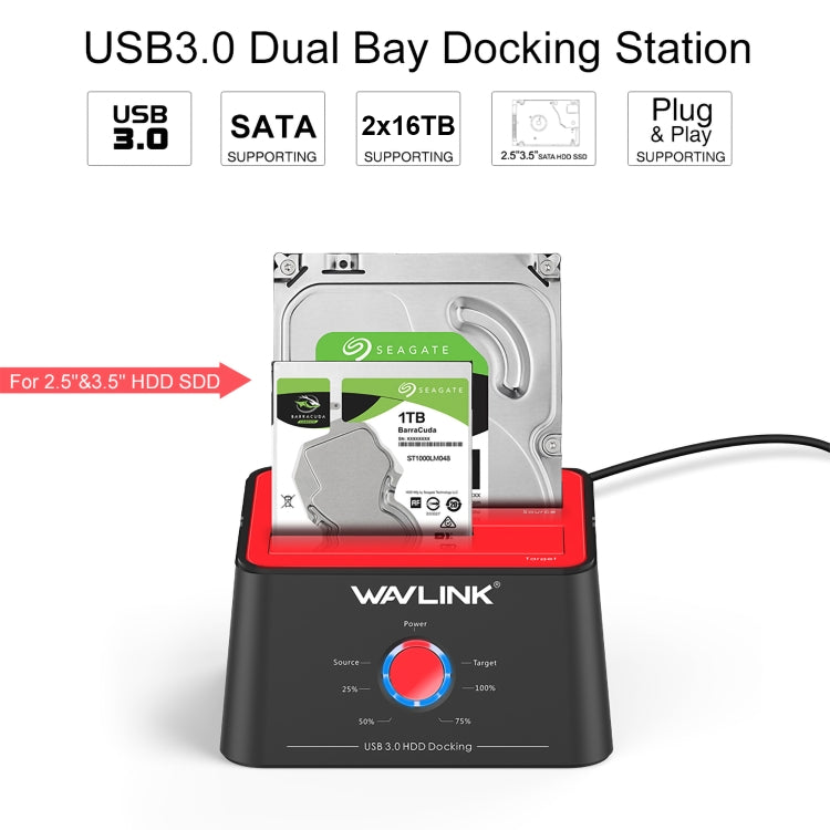 Wavlink ST334U SSD Dual Bay External Hard Drive Docking Station USB 3.0 to SATA I/II/III(EU Plug) - External Hard Drives by buy2fix | Online Shopping UK | buy2fix