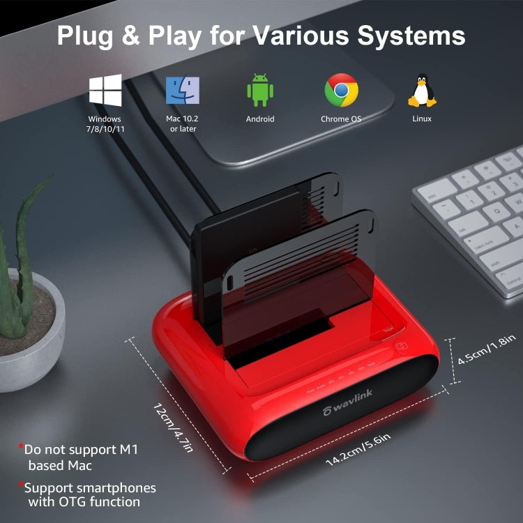 Wavlink ST341U Dual Bay External Hard Drive Docking Station Support Offline Clone Function(AU Plug) - HDD Enclosure by buy2fix | Online Shopping UK | buy2fix