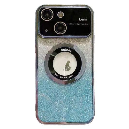 For iPhone 15 Large Window MagSafe Gradient Glitter Electroplating TPU Phone Case(Blue) - iPhone 15 Cases by buy2fix | Online Shopping UK | buy2fix