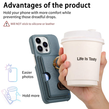 For iPhone 15 Pro Max Litchi Leather Oil Edge Ring Card Back Phone Case(Light blue) - iPhone 15 Pro Max Cases by buy2fix | Online Shopping UK | buy2fix