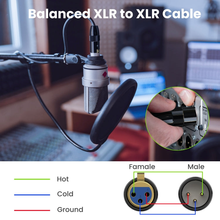 JUNSUNMAY XLR Male to Female Mic Cord 3 Pin Audio Cable Balanced Shielded Cable, Length:1m - Microphone Audio Cable & Connector by JUNSUNMAY | Online Shopping UK | buy2fix