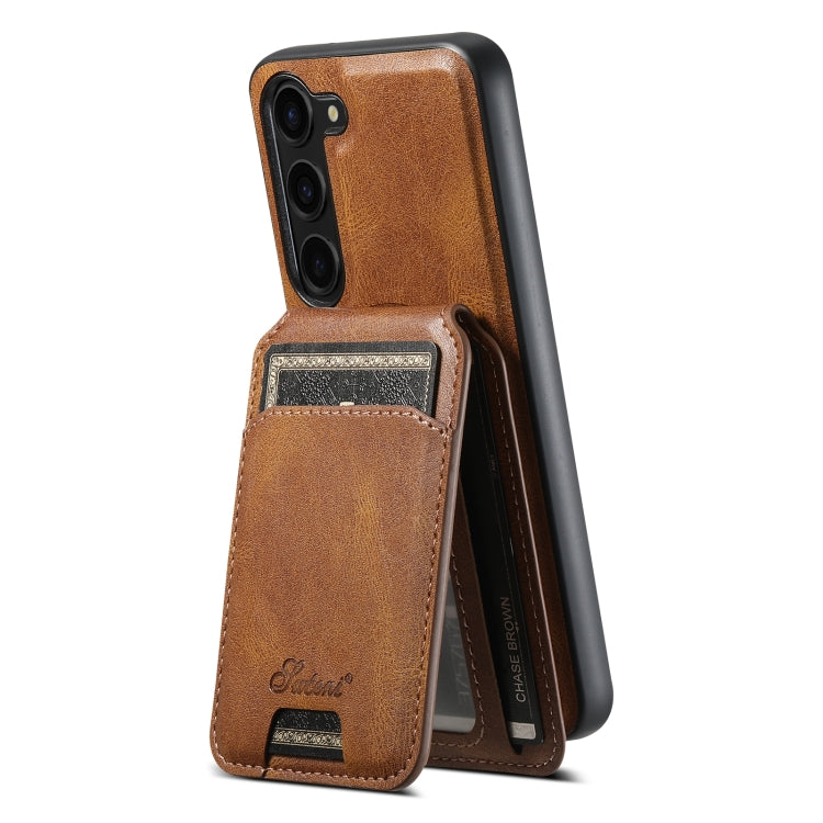 For Samsung Galaxy S23+ 5G Suteni H15 MagSafe Oil Eax Leather Detachable Wallet Back Phone Case(Khaki) - Galaxy S23+ 5G Cases by Suteni | Online Shopping UK | buy2fix