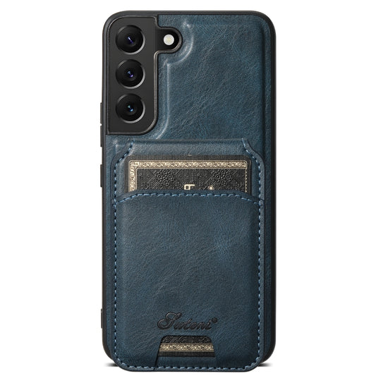 For Samsung Galaxy S22+ 5G Suteni H15 MagSafe Oil Eax Leather Detachable Wallet Back Phone Case(Blue) - Galaxy S22 5G Cases by Suteni | Online Shopping UK | buy2fix