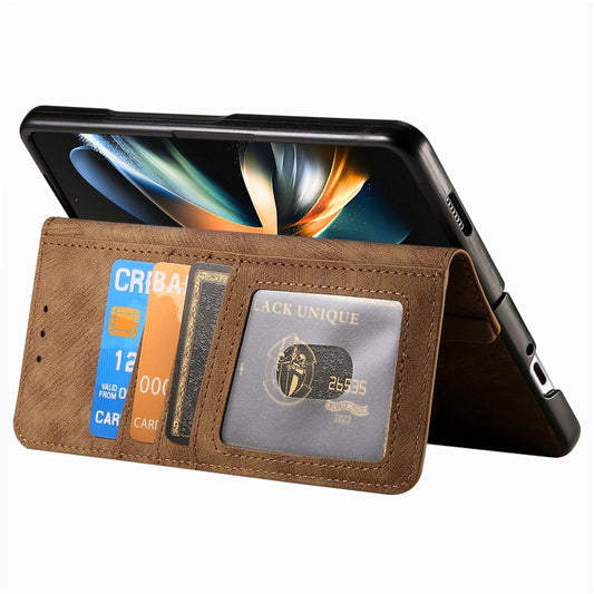 For Samsung Galaxy Z Fold4 Retro MagSafe Magnetic Zipper Wallet Leather Phone Case(Brown) - Galaxy Z Fold4 5G Cases by buy2fix | Online Shopping UK | buy2fix