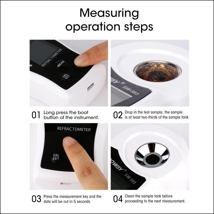 SNDWAY SW-593 Digital Refractometer Sugar Brix Meter Rechargeable Wine Beer Alcohol Drink Fruit Sugar Concentration Meter - Digital Refractometer by SNDWAY | Online Shopping UK | buy2fix