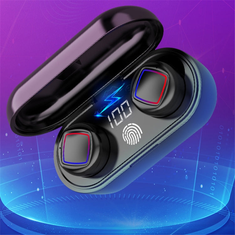 TWS Fingerprint Touch Bluetooth Headset LED Battery Display With Charging Bin(Black) - TWS Earphone by buy2fix | Online Shopping UK | buy2fix