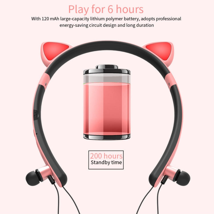 ZW29 Cat Ear Stereo Sound HIFI Fashion Outdoor Portable Sports Wireless  Bluetooth Headset with Mic & LED Light Glowing(Pink) - Neck-mounted Earphone by buy2fix | Online Shopping UK | buy2fix