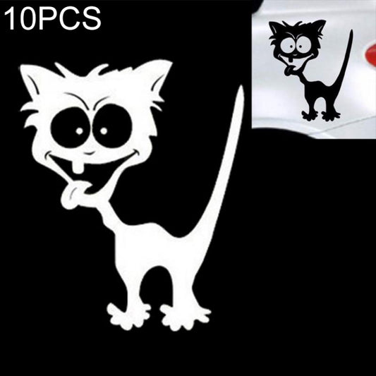 10 PCS Cat Pattern Car Styling Sticker Reflective Waterproof Vinyl Funny Car Sticker, Size: 13×11cm(White) - Decorative Sticker by buy2fix | Online Shopping UK | buy2fix