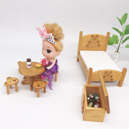 1:12 Mini Doll House Pocket Children Bedroom Small Bear Bed Set(Brown) - Pretend Play Toys by buy2fix | Online Shopping UK | buy2fix