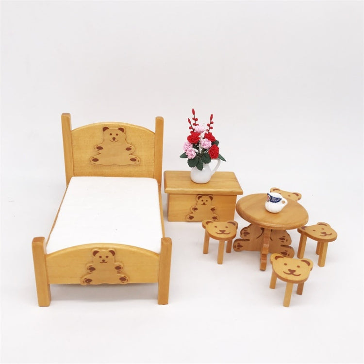 1:12 Mini Doll House Pocket Children Bedroom Small Bear Bed Set(Brown) - Pretend Play Toys by buy2fix | Online Shopping UK | buy2fix