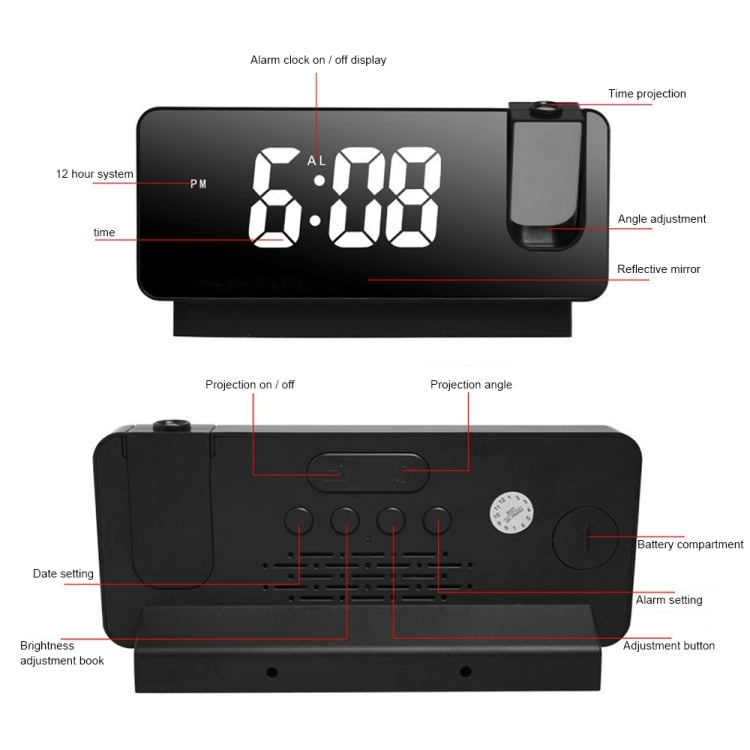 S282 Colorful Font Mute Electronic Digital Clock Mirror Projection Alarm Clock(Black Shell) - Alarm Clocks by buy2fix | Online Shopping UK | buy2fix