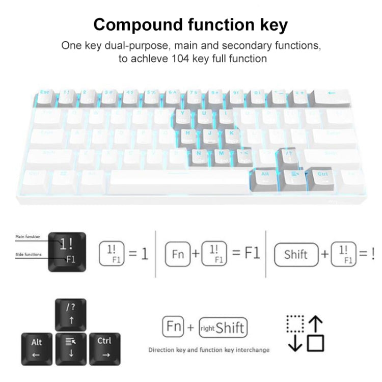 RK61 61 Keys Bluetooth / 2.4G Wireless / USB Wired Three Modes Tablet Mobile Gaming Mechanical Keyboard, Cable Length: 1.5m, Style:Tea Shaft(White) -  by buy2fix | Online Shopping UK | buy2fix