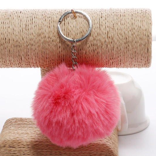 Simple Key Chain Fur Ball Pompon Keychain Pompom Artificial Rabbit Fur Animal Keychains for Woman Car Bag Key Rings(magenta) - Key Rings by KOOROL | Online Shopping UK | buy2fix