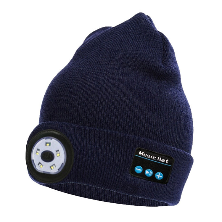 Outdoor Night Running Night Fishing LED Light Illumination Bluetooth 5.0 Knitted Hat (Navy Blue) - Smart Wear by buy2fix | Online Shopping UK | buy2fix