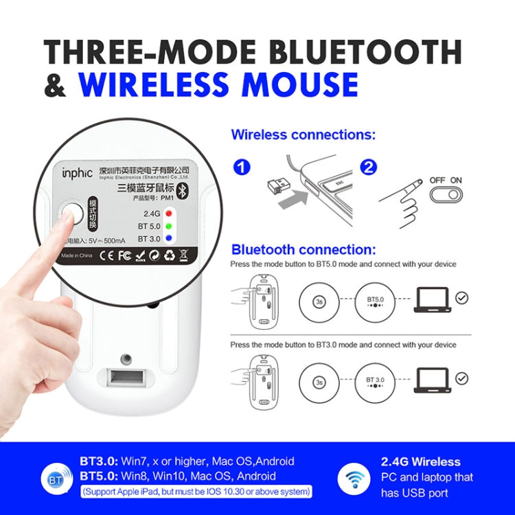 Inphic PM1 Office Mute Wireless Laptop Mouse, Style:Battery Display(Space Silver) - Wireless Mice by Inphic | Online Shopping UK | buy2fix