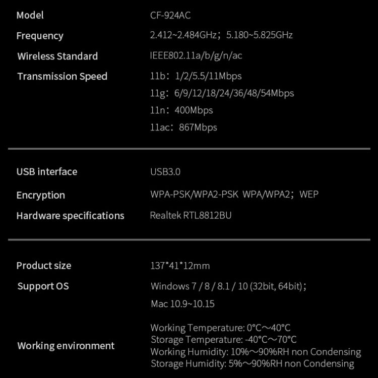 COMFAST CF-924AC V2 1200Mbps Dual Frequency Gigabit USB Computer WIFI Receiver High Power Wireless Network Card - USB Network Adapter by COMFAST | Online Shopping UK | buy2fix