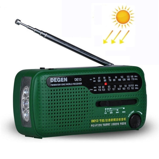 DE13 Hand-Cranked Power Full Band Solar Charging Emergency Outdoor Radio(Green) - Consumer Electronics by buy2fix | Online Shopping UK | buy2fix