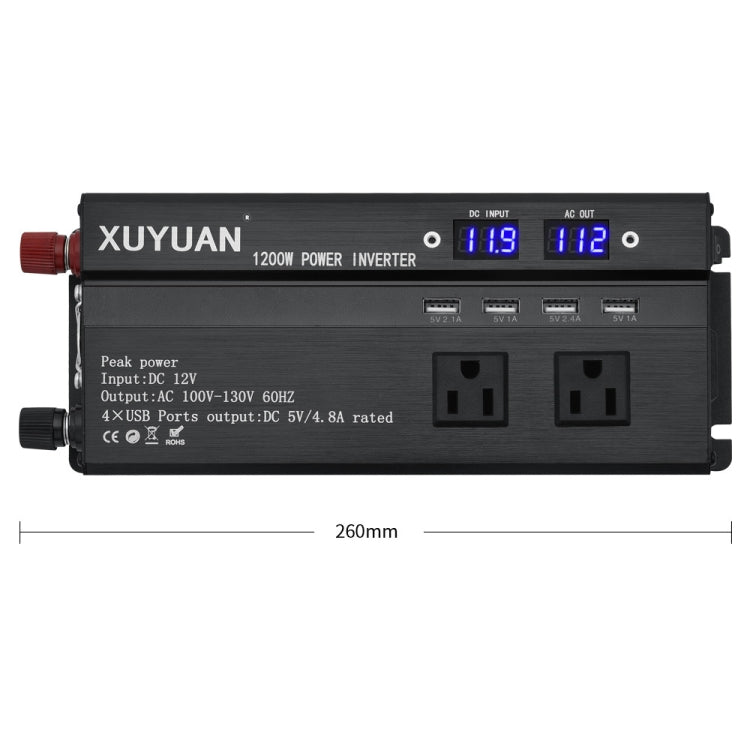 XUYUAN 1200W Car Inverter with LED Display Converter, US Plug, Specification: 24V to 110V -  by XUYUAN | Online Shopping UK | buy2fix