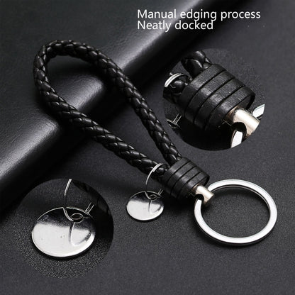 100 PCS Woven Leather Cord Keychain Car Pendant Leather Key Ring Baotou With Small Round Piece(Khaki) - Key Rings by buy2fix | Online Shopping UK | buy2fix