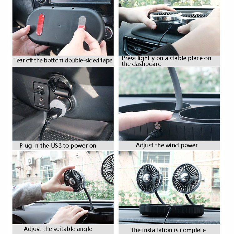 F303 Car USB Fan Car Shake Head Fan(Double Head Silver) - Heating & Fans by buy2fix | Online Shopping UK | buy2fix