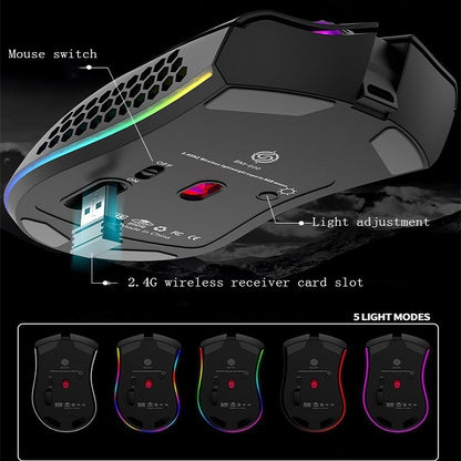 K-Snake BM600 1600 DPI 7-keys Hollow Lightweight Wireless Charging RGB Colorful Gaming Mouse(Wireless BM600 White) - Wireless Mice by K-Snake | Online Shopping UK | buy2fix