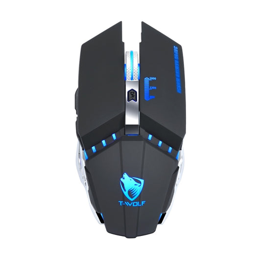 T-WOLF Q15 6-Buttons 1600 DPI Wireless Rechargeable Mute Office Gaming Mouse with 7 Color Breathing Light(Technology Black) - Wireless Mice by T-WOLF | Online Shopping UK | buy2fix