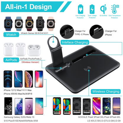 HQ-UD17 4 in 1 Wireless Charger Phone Holder Charging Base for Smart Phones, iWatch, AirPods (Black) - Apple Accessories by buy2fix | Online Shopping UK | buy2fix