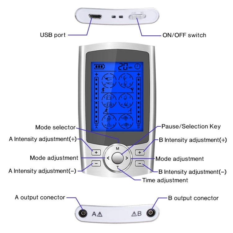 24-Mode Digital Electronic Pulse Massager Intelligent Whole Body Physical Therapy Meridian Massager, Specification: UK Plug( Silver) - Massage & Relaxation by buy2fix | Online Shopping UK | buy2fix