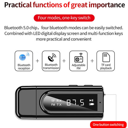 K9 USB Car Bluetooth 5.0 Adapter Receiver FM + AUX Audio Dual Output Stereo Transmitter (Black) - Apple Accessories by buy2fix | Online Shopping UK | buy2fix