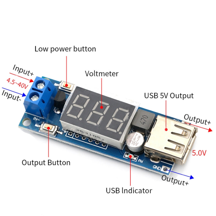 HW-318 12V To 5V Buck Module DC-DC 3A DC Power Module LED Battery Car Voltmeter - Other Accessories by buy2fix | Online Shopping UK | buy2fix