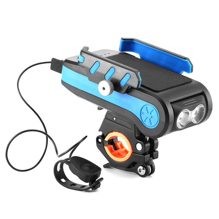 BG-2021 Bicycle Front Light 4 In 1 Mobile Phone Holder Horn Light Mountain Bike Front Light, Colour: 2400 MAH Blue - Headlights by buy2fix | Online Shopping UK | buy2fix