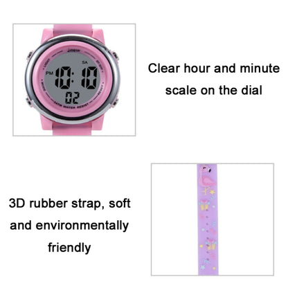 JNEW A380-86576 Student Cartoon Flamingo Waterproof Luminous Multifunction LED Electronic Watch(Rose Red) - Cartoon Watches by JNEW | Online Shopping UK | buy2fix