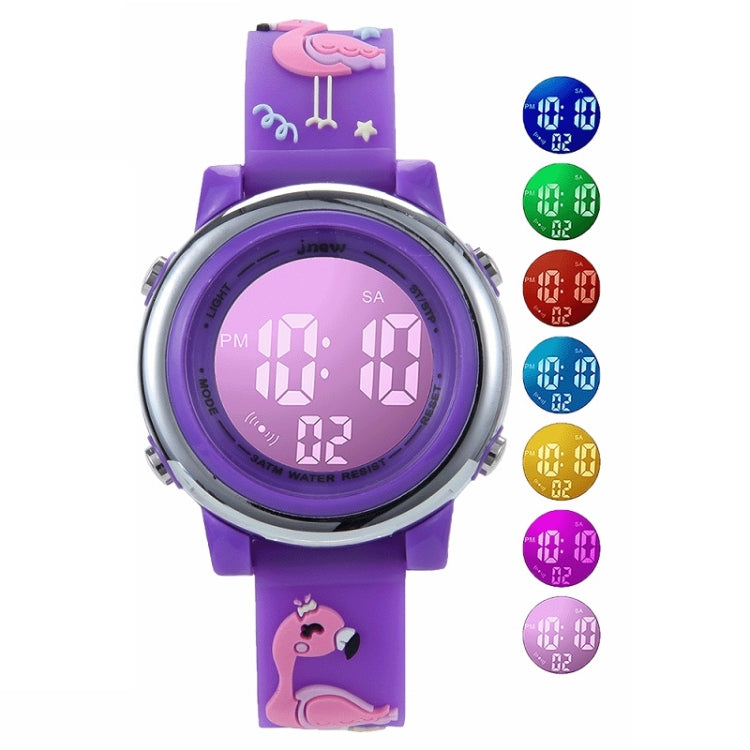 JNEW A380-86576 Student Cartoon Flamingo Waterproof Luminous Multifunction LED Electronic Watch(Rose Red) - Cartoon Watches by JNEW | Online Shopping UK | buy2fix