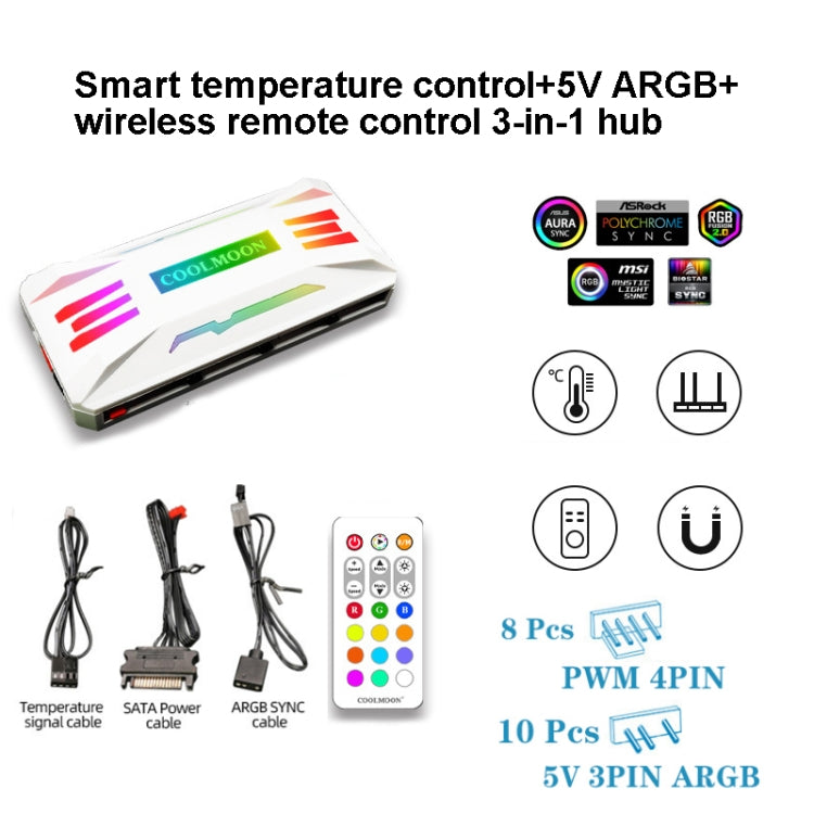 COOLMOON CM-MPAC PWM 5V ARGB Cooling Fan Remote Control For PC Case Chassis, Style: 3 in 1 Controller (White) - Others by COOLMOON | Online Shopping UK | buy2fix