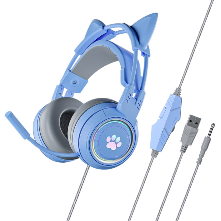 Soyto SY-G25 Cat Ear Glowing Gaming Computer Headset, Cable Length: 2m(Blue) - Multimedia Headset by Soyto | Online Shopping UK | buy2fix