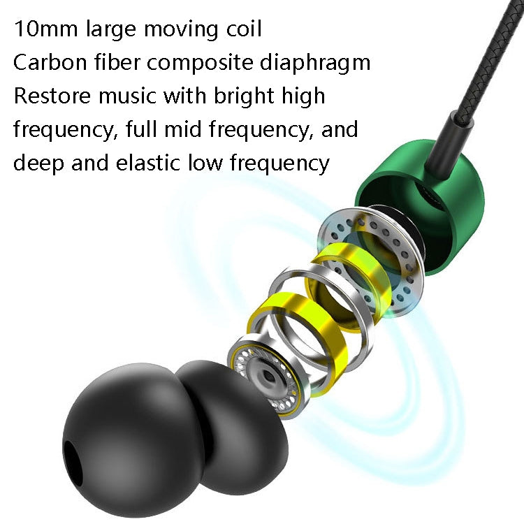 2 PCS TS6000 3.5mm Metal Elbow In-Ear Wired Control Earphone with Mic(Green) - In Ear Wired Earphone by buy2fix | Online Shopping UK | buy2fix