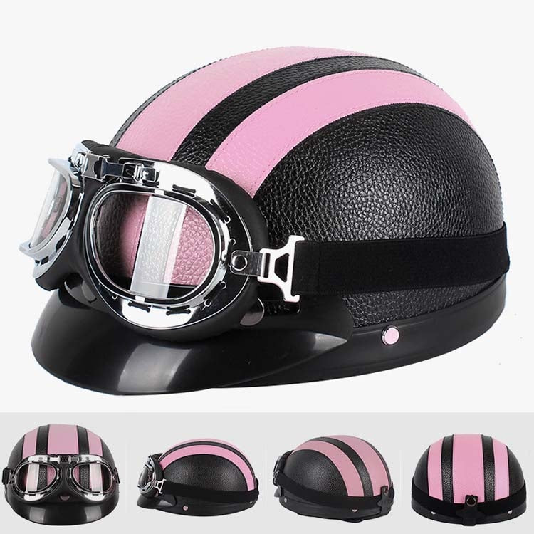 BSDDP A0318 PU Helmet With Goggles, Size: One Size(Black Pink) - In Car by BSDDP | Online Shopping UK | buy2fix