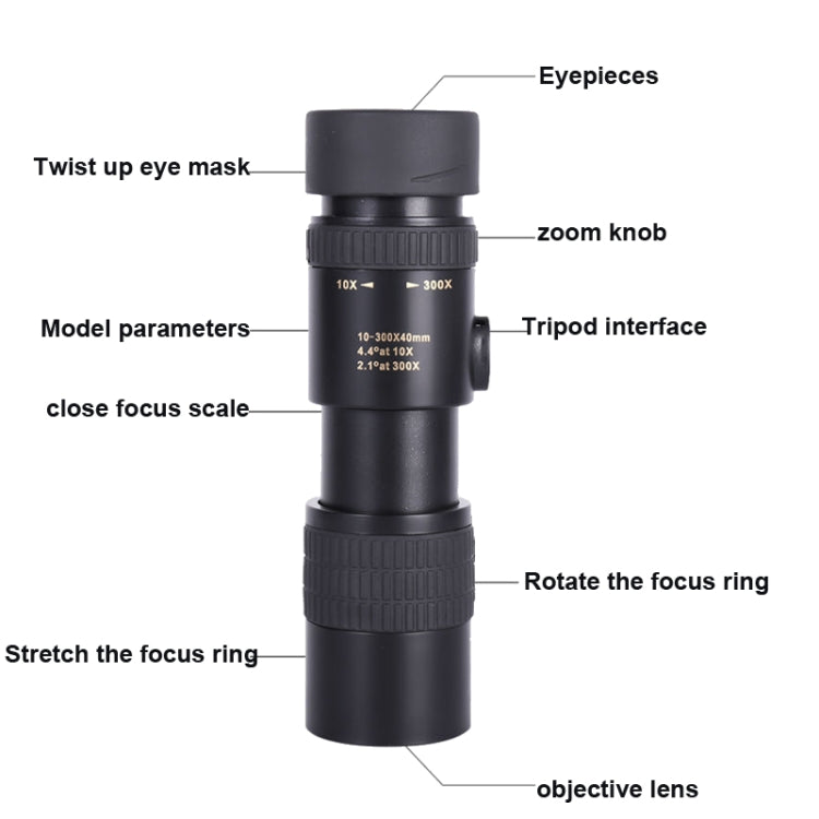 10-300x40 Monocular HD Telescope BAK4 Prism Telescope,Style: With Photo Holder+Tripod - Monocular Binoculars by buy2fix | Online Shopping UK | buy2fix