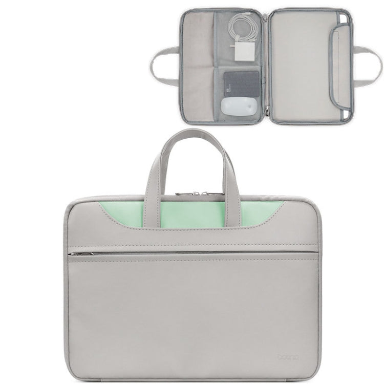 Baona BN-Q006 PU Leather Full Opening Laptop Handbag For 13/13.3 inches(Gray+Mint Green) - 13.3 inch by Baona | Online Shopping UK | buy2fix