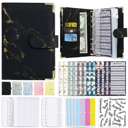 A6 Binder Budget Book Marbled Notebook PU Leather Binder(Black) - Notebooks by null | Online Shopping UK | buy2fix