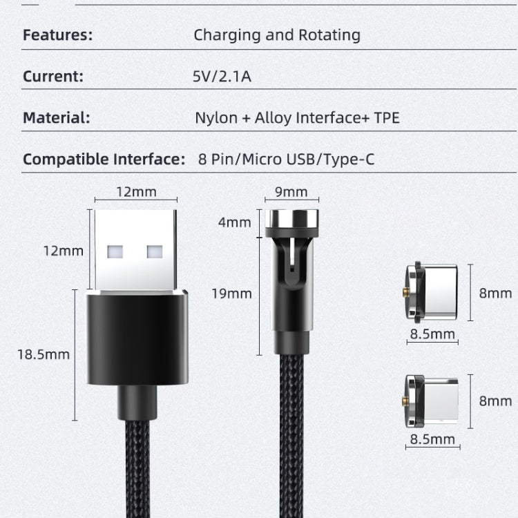 CC56 Type-C / USB-C Magnetic Interface Dust Plug Rotating Data Charging Cable, Cbale Length: 1m(Black) -  by buy2fix | Online Shopping UK | buy2fix