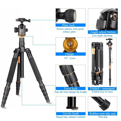 QingZhuangShiDai Q666 Portable Travel SLR Camera Aluminum Magnesium Alloy Tripod(Black) - Tripods by QingZhuangShiDai | Online Shopping UK | buy2fix