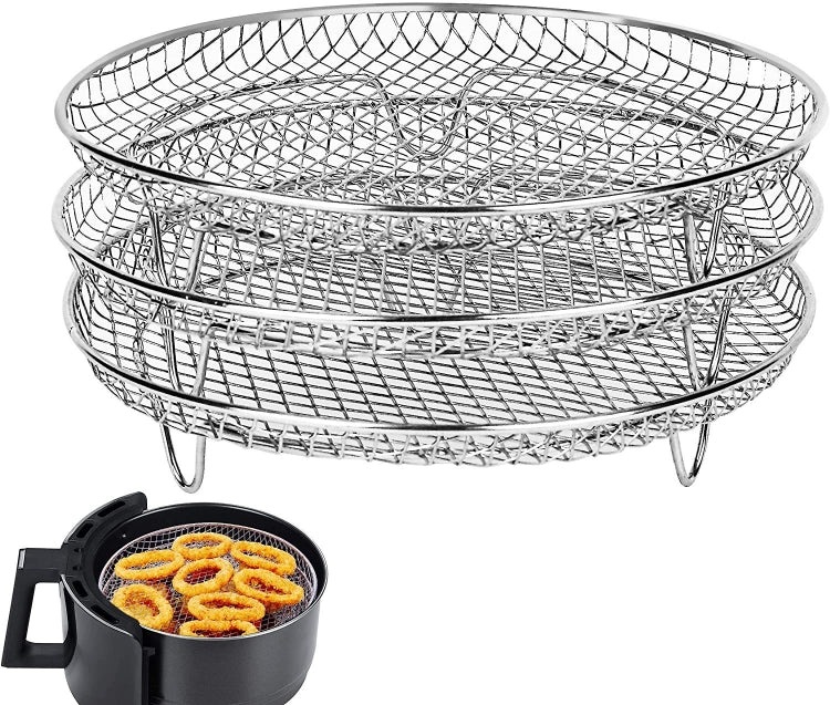 Air Fryer Accessories 8-inch Three Layer Round Grill Steam Rack - Home & Garden by buy2fix | Online Shopping UK | buy2fix