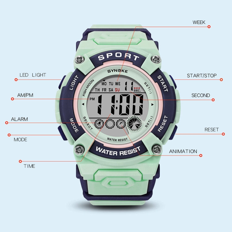 SYNOKE 9810 Multifunctional Luminous Waterproof Student Sports Watch(Lake Green) - Sport Watches by SYNOKE | Online Shopping UK | buy2fix