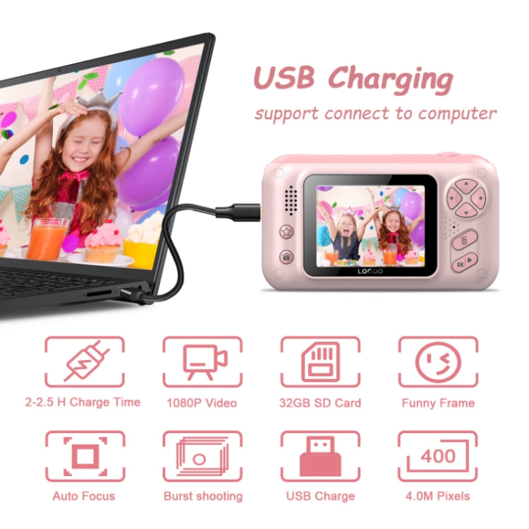 2.4 Inch Children HD Reversible Photo SLR Camera, Color: Pink + 8G Memory Card + Card Reader - Children Cameras by buy2fix | Online Shopping UK | buy2fix